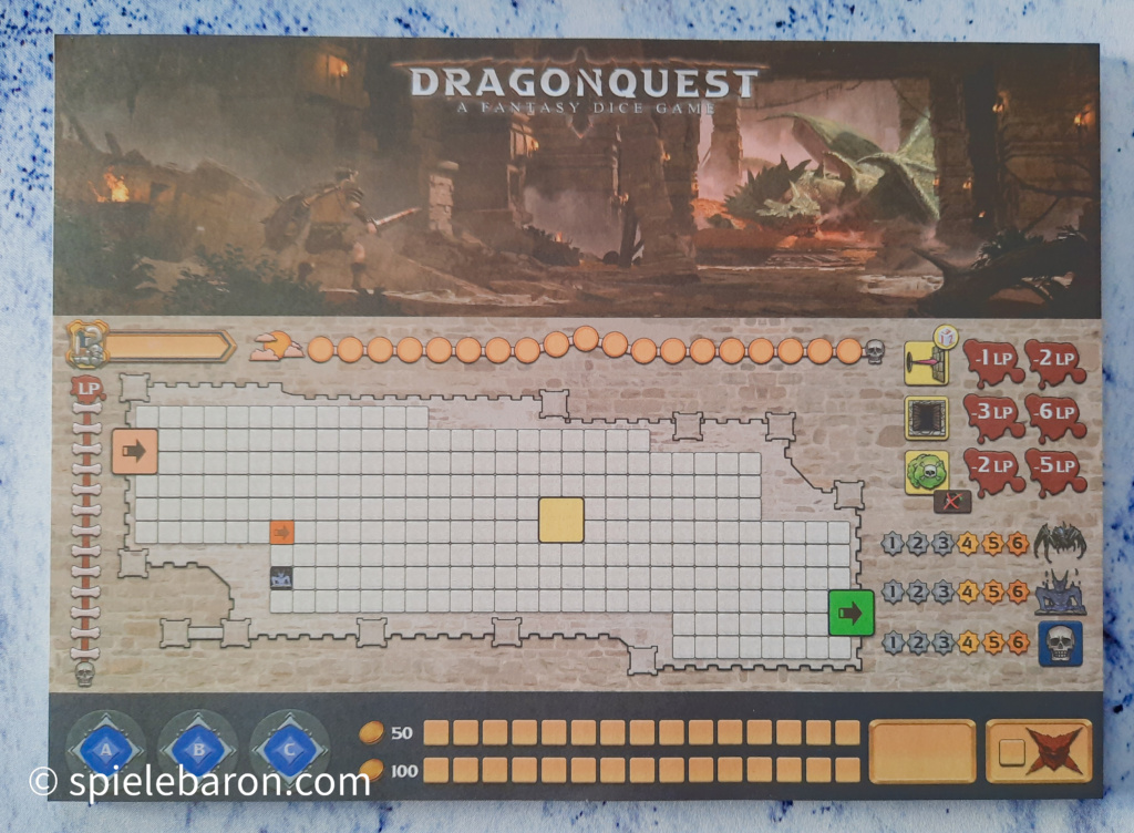 Dragonquest Roll&Write Spielfeld