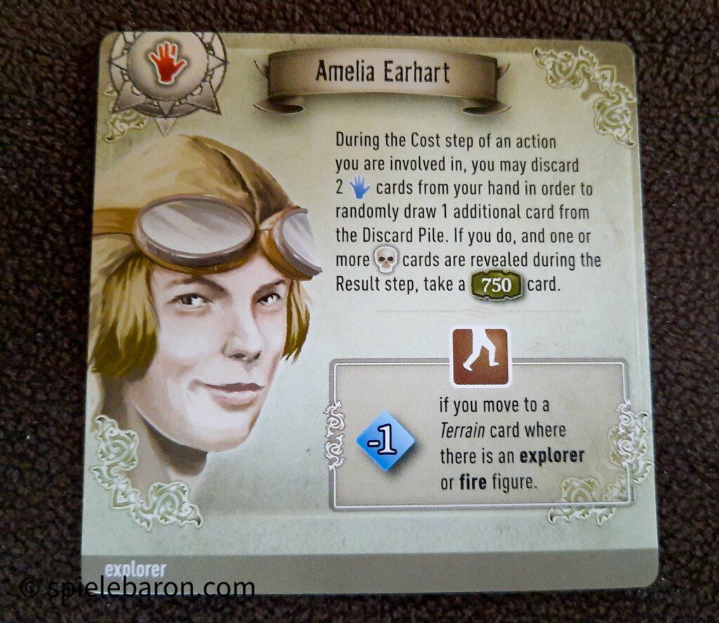 Foto Heldenkarte Amelia Earhart: Starthandkarte im Spiel The 7th Continent von Serious Poulp