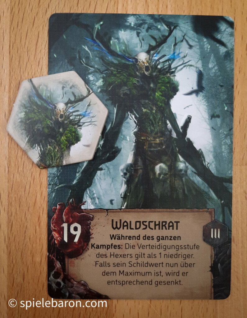Foto The Witcher - Die alte Welt Brettspiel: Monsterkarte und Marker für Waldschrat
