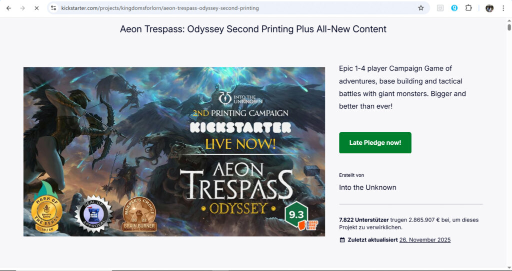 Screenshot Aeon Trespass Kickstarter Seite